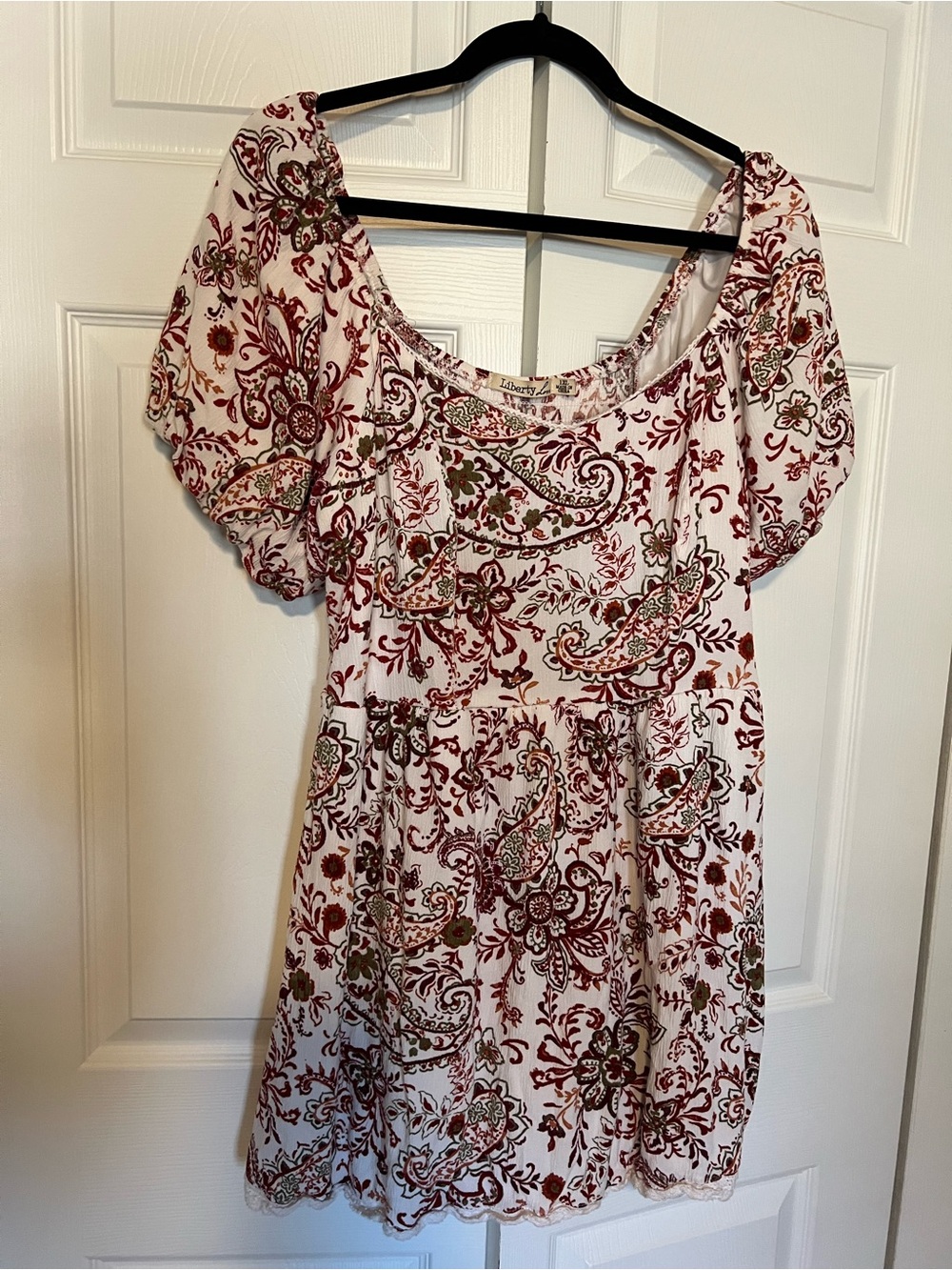 Vintage Liberty Love White Dress with Red and Green Paisley Print
